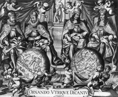 Allegory with Rudolf II (1552-1612) Holy Roman Emperor and his successors Matthias 1st (1557-1619), Ferdinand II (1578-1637) and Ferdinand III (1608-1657) by French School
